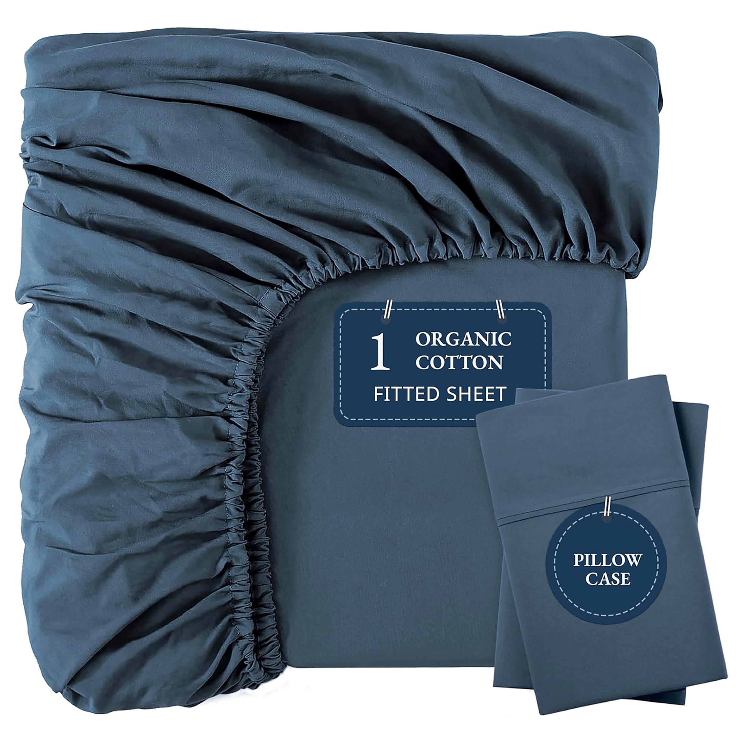 100% Organic Washed Cotton Fitted Sheet Set - Estate Blue